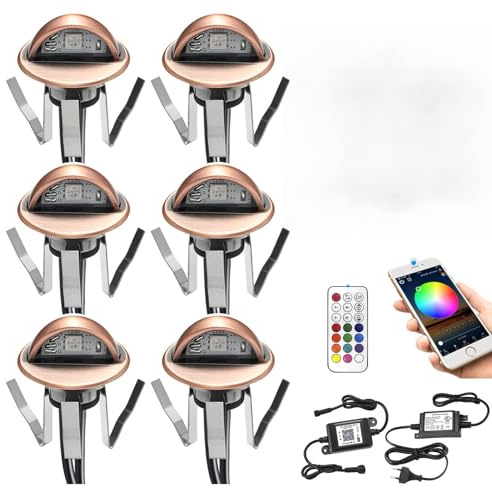 RGB LED Bodeneinbauleuchten Aussen WIFI DC12V Ø35mm IP65 Wasserdicht Einbauspots LED Terrasse Einbaustrahler Bodeneinbaustrahler Kit Arbeitet mit Alexa,Google Home - 6 pack