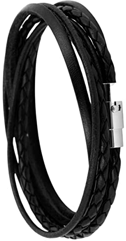 Simaru Armband echtes Leder mit Edelstahl Magnetverschluss, Unisex Lederarmband Made in EU, Wickelarmband für Damen & Herren, hautfreundlich