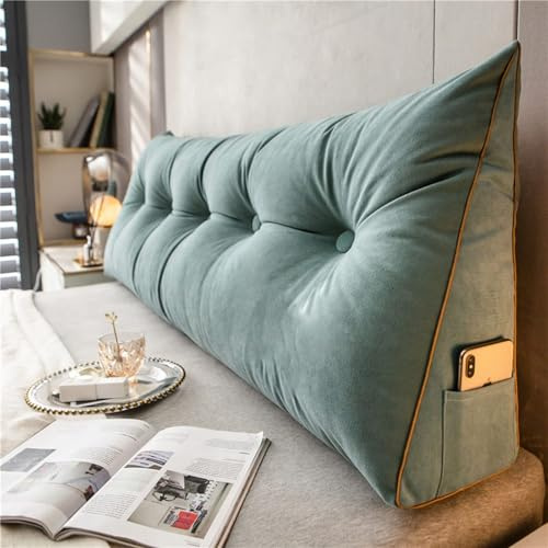 DMJLI-T Almohada de Lectura, Almohada Cuña Adulto para Cama Cabecero Respaldo Triangular con Funda Extraíble Cojines de Cuña Almohada de Apoyo Lumbar para La Espalda,60 × 50 × 20 cm-Verde Chiaro