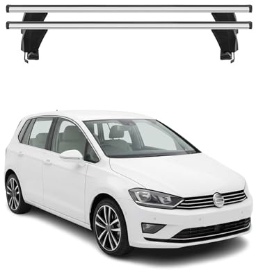 OMAC Menabo Dachträger für VW Golf Sportsvan mk7 2012-2019 Alu Silber | Abschließbar, City-Crash-getestet, bis 50 kg Traglast, T-Nut-Befestigung, Querträger, Grundträger