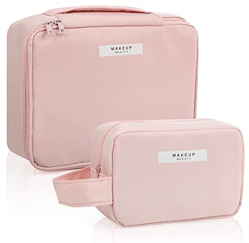 Wellehomi 2 Stück Kosmetiktasche wasserdichte Make-up-Tasche Tragbare Schminktasche für Damen und Mädchen, Rosa