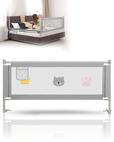 Ikodm Bettgitter 200cm, Babybettgitter für Kleinkinder, Höhenverstellbar 70-98 cm, Rausfallschutz Bett für Kinder, Kinderbettgitter mit luftiges Netz, Bed Rail stabile Bauweise, Grau