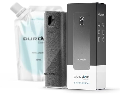 Display Reiniger Durovis Essentials, Screen Cleaner, Bildschirmreiniger mit Mikrofasertuch inklusive 50ml Glasreiniger ohne Alkohol für Auto/Smartphone/Laptop/Tablet (dunkelgrau)