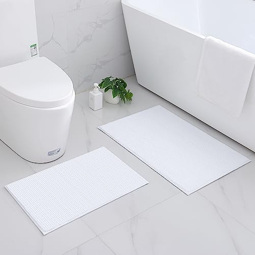 Homaxy Chenille Badezimmerteppich 2er-Set Badteppich Badematte rutschfest | 40x60+60x90cm Weiß, saugfähiger Badvorleger, maschinenwaschbar Duschvorleger, weich komfortabel Badematten & Badteppiche