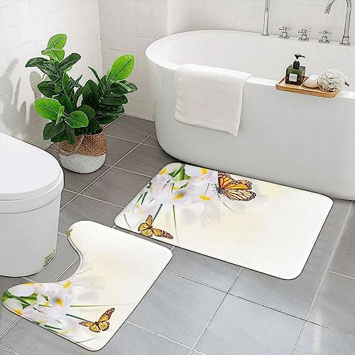 OUSIKA Badezimmer-Teppich-Set, 2-teilig, weich, U-Konturen-Toilettenteppich und Badematte, saugfähig, rutschfest, Violett / Gelb