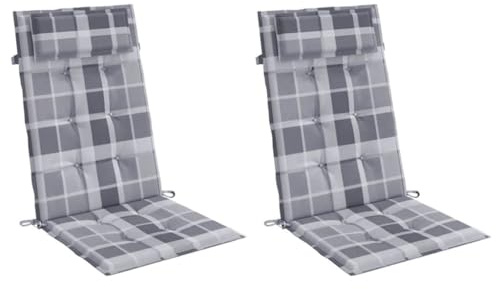 vidaXL Hochlehner-Auflagen 2 STK. Grau Karomuster Oxford-Gewebe