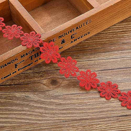 XCSJ 5 meter 2,5 cm syapplikation gränser blomma broderi spetsband tyg tusensköna polyester blomma band applikationer för hårband, kläder (alla röda)