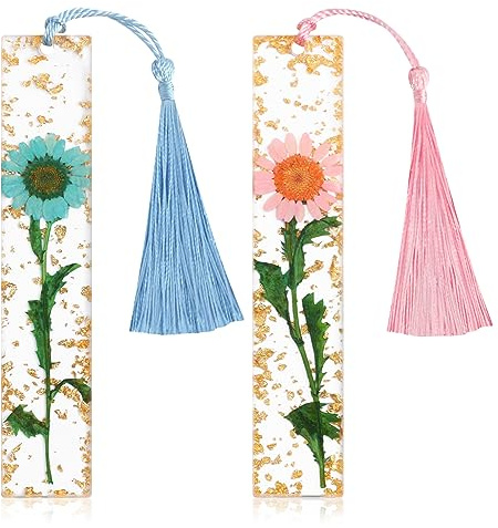 Lesezeichen, Lesezeichen Personalisiert, Kaloufan 2PCS Lesezeichen Harz, Kritzel Lesezeichen, Lesezeichen Aus Natürliche Getrocknetem Blumenharz,Bestes Geschenk für Studenten, Lehrer, Buchliebhaber