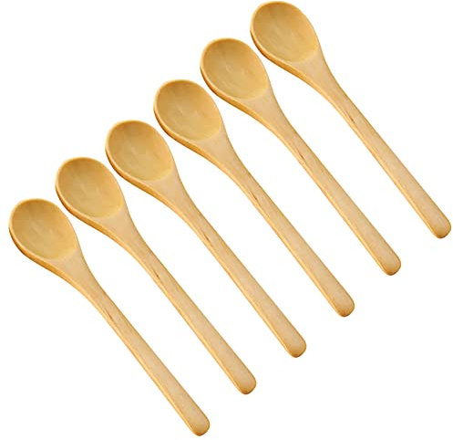 Lot de 6 petites cuillères en bois multi-usages arrondies pour bouillie, soupe, cuillère de cuisine
