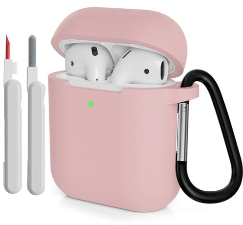 KOKOKA Custodia in Silicone Compatibile per AirPods 2 con Kit di Pulizia, Case Cover Protettiva in Premium Silicone per Airpods Seconda Generazione 2019 con Moschettone, Rosa