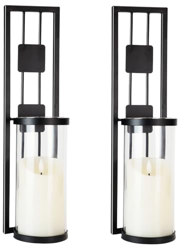 Homemory Wall Sconces Candle Holder Set of 2, Modern Metal Rustic Wall Decor for Living Room, Dining Room, Bedroom, Bathroom(Black)