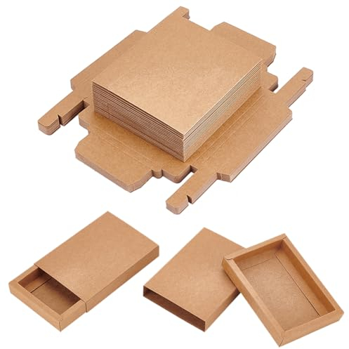 BENECREAT 20 paquet de Boîtes à Tiroirs en Papier Kraft Marron, Boîtes à Biscuits de Boîte-Cadeau de Papier D'Emballage de Rectangle de 13.7x10x2.3cm pour des Cadeaux de Noce, Emballage de Bijoux
