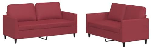 vidaXL Sofagarnitur 2-TLG., Sessel Couch mit Kissen, Sofa Wohnzimmersofa mit Armlehnen, Couchgarnitur Designsofa Sitzmöbel Polstermöbel, Weinrot Kunstleder
