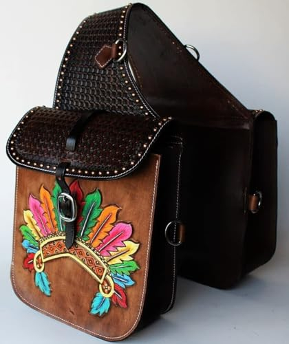 EQUIGEAR Western-Leder-Satteltasche für Pferde | Reitvergnügen Wanderritt geeignet für Reiten und Fassrennen | Satteltasche mit verstellbarem Riemen GRÖSSE: 10X10X3 SA-45