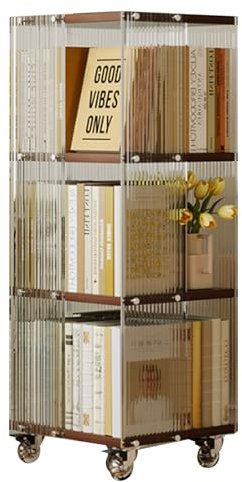 ZHDLDPUK Drehbares Bücherregal, bücherturm freistehend, Drehbar Massivholz Drehregal, Drehbares Bücherregal Aus Klarem Acryl Und Massivholz Für Wohnzimmer, Schlafzimmer Und Spielzimmer, Quadratisch