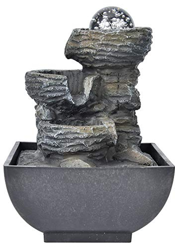 Ejoyous Fuente cascada para interiores con iluminación, preciosa fuente para interiores, fuente de mesa, humidificador, fuente para agua, decoración del salón, (enchufe europeo 220)