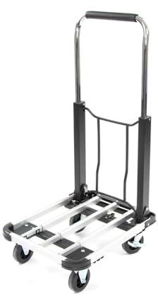 HEMMDAL Transportwagen mit offener Schaufel | 150 kg Tragkraft | HxB 95 x 42 cm | 71 cm Schaufeltiefe | faltbar | aus Stahl | Teleskop-Bügelgriff | Schwarz | platzsparend | Klappkarre