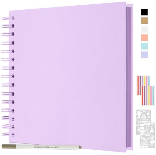 JAECU Fotoalbum zum Selbstgestalten 21x21cm, DIY Fotobuch 40 Seiten Spiralalbum Fotoalben zum Einkleben, Geschenk Scrapbook für Baby Familie Jahrestag Geburtstags Hochzeit (Lila)