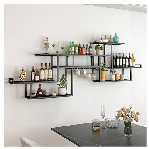 Porte Range Verre Bouteille de Vin Mural Cave a Vin Meuble Bar Etagere Vin Support Rangement Bouteille Casier à Bouteilles Mini Bar Casiers et Supports de Cuisine avec Etagere en Verre ( Color : Black