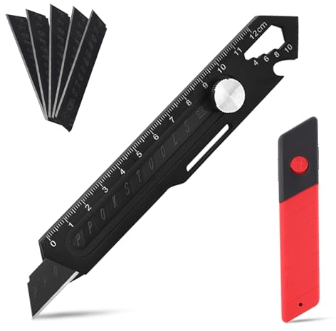 Profi Cuttermesser, Cuttermesser Profi,Schweres Mehrzweck Gebrauchsmesser mit 5 Abbrechklinge18mm für Heimwerker & Gewerbe Ausziehbar Teppichmesser Profi(Schwarz)