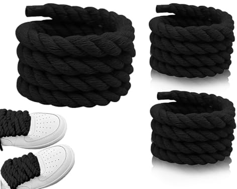 Lhbwhiz 1 paar Dicke Schnürsenkel,Schuhbänder,Fat Laces,schuhband,8mm(150cm) shoe laces,Rope Laces für DIY,für Turnschuhe Laufschuhe Sportschuhe(Rund,Schwarze)