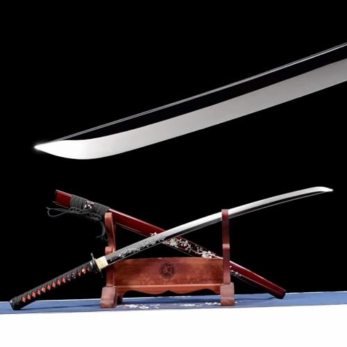 103 cm handgefertigtes Samurai schwert,Klinge aus Schnellarbeits stahl mit eingraviertem Pflaumenblüten muster,Massivholz scheide mit bemaltem Muster,echtes Katana-Schwert für Weihnachten,Halloween