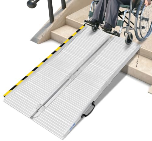LIEKUMM Rampe de fauteuil roulant, pliable, portable, 151,5 cm, pour escaliers, capacité de charge de 300 kg, en aluminium, pour fauteuil roulant, scooter, marches, trottoirs, poussettes, fauteuils