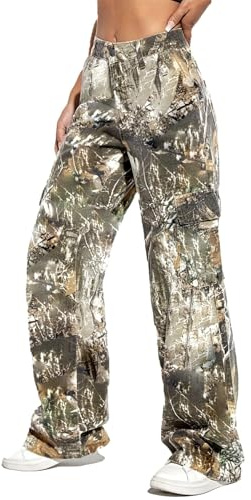 Dam Camo Cargo Byxor Hög midja Baggy Bred Ben Kamouflage Army Fatigue Joggare Byxor Slim Fit Pocket Sweatpants(M)