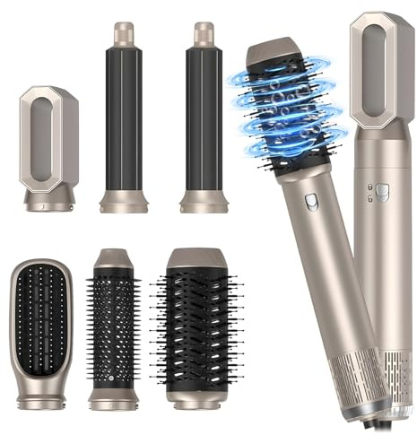 1000W 6 in 1 Hot Air Styler, High-Speed Negative Ionic Hair Styler with Hair Dryer Brush, Hair Dryer Curler, Auto Curling Wands, Volumizing Straightening Curling for Women