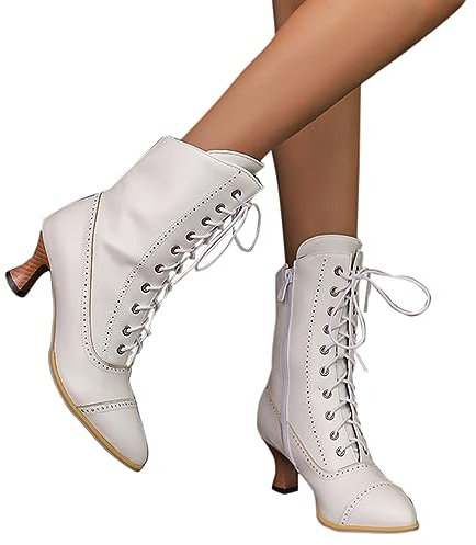 Schnürstiefel Damen Vintage Viktorianische Stiefel Schnüren Gothic Renaissance Mittelalter Schuhe Mit Absatz Weiß 40