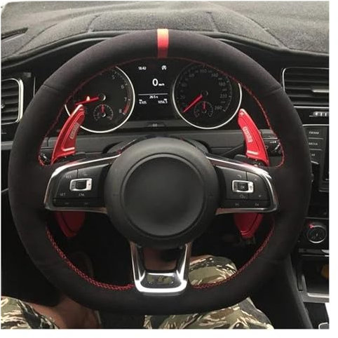Lenkradbezug Für VW Für Golf 7 Für GTI R MK7 Für Polo Für GTI Für 2015 2016 Auto Lenkrad Abdeckung Schwarz Echtes Leder Wildleder Lenkradhüllen(3)