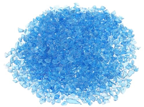 PATIKIL Grava de cristal decorativa de 450 g, 3-6 mm, cuentas de piedra con purpurina irregular, vidrio de fuego triturado para manualidades, relleno de jarrón, pecera, acuario, azul mar