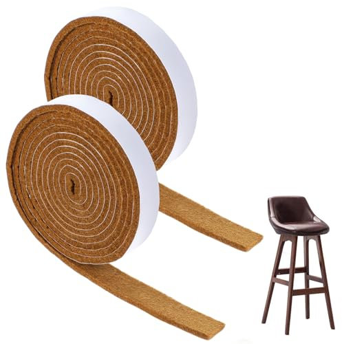 COMNICO 2 Rolls Felt Strip with Adhesive Backing, Non Slip Cuttable Felt Tape Self Adhesive Furniture Pads for Protecting Furniture Surfaces Hardwood Floor Chair Wall (Brown, 1/2x60in)