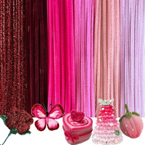 180 Pcs Pfeifenputzer zum Basteln,6 Verschiedene Rosa Pfeifenreiniger Bunt | Gradientrosa,Pfeifenputzer Pastellfarben,Inklusive Pfeifenreiniger Glitzer,Chenilledraht,Pipe Cleaner für Kreative DIY