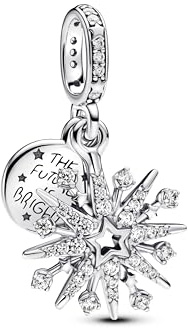 PANDORA Moments Funkelndes Feuerwerk Doppelter Charm-Anhänger aus Sterling Silber mit Zirkonia, Kompatibel Moments und ME Armbänder, 793512C01