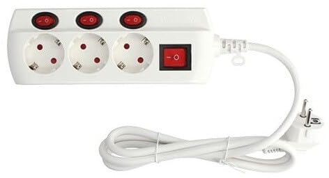 Base individual 3T con cable e interruptor, ideal para soporte de dispositivos eléctricos y control de energía.