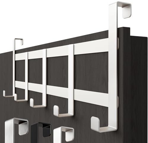 Menz Türgarderobe zum Einhängen, Fb. Weiß - Platzsparende Türhaken als Stauraum-Wunder, robuste Kleiderhaken Tür, universelle Türhakenleiste, Haken zum Einhängen mit hoher Tragkraft