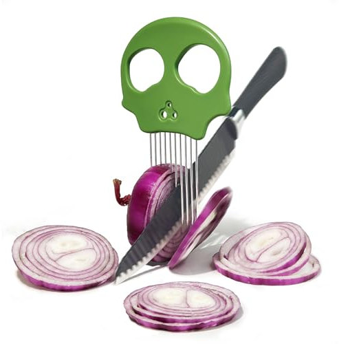 Erehere Stainless Steel Onion Cutter & Egg Slicer – Multi-Function Vegetable Cutter and Herb Stripper for Avocados, Tomatoes, and Potatoes (Green)