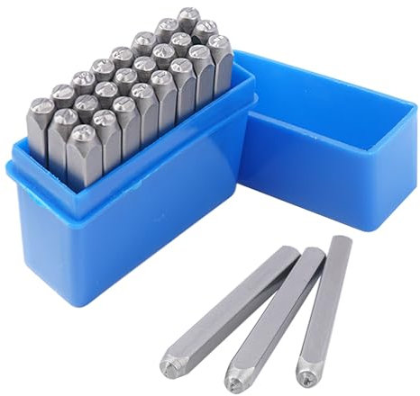 FOGAWA 28 Stück 3mm Schlagzahlen Set Schlagbuchstaben Set Alphabet A-Z und & Siegel Schlagstempel Stahlwerkzeug für DIY Leder Holz Kunststoff Metall