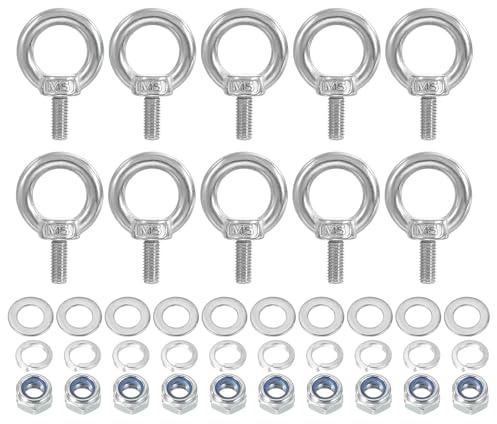 PATIKIL Perno De Ojo M5 x 12mm Con Tuerca, Paquete De 10 Acero Inoxidable 304 Perno De Ojo De Hombro Para Elevar Tornillos Roscados Para Colgar, Plateado