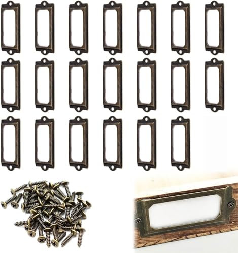 Vintage Metall Etikettenrahmen,Ziehgriffe Etikettenhalter Griffe,Metall Etikettenhalter Etikettenrahmen,Vintage Metall Bronze Etikettenhalter,Metall Etikettenhalter,mit Schraube,20 Stück (60 x 24 mm)