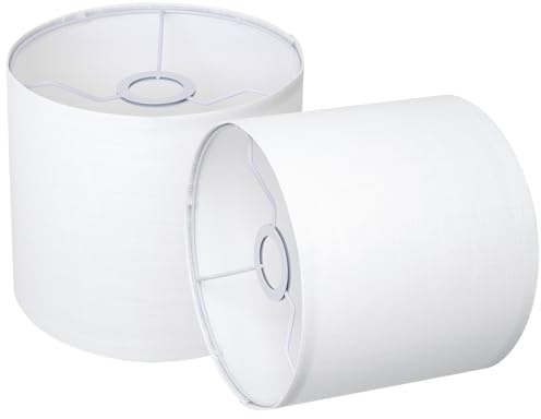 Small Lampshades Set of 2, White Linen Drum Lampshades, 8.66 Top x 8.66 Bottom x 7.87 High Lamp Shade, Lamp Shades Replacement for Table and Floor Lamps, Pendant Light, Handcrafted, Easy Assembly