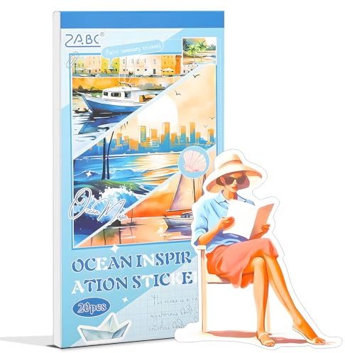 Snylcce Blaue Ozean-Serie Stickerbuch - 20 Blätter Vintage PET-Aufkleber für Scrapbooking & Junk-Journaling - Vorgeschnittene maritime Designs