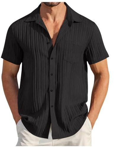 Chemise Homme Manches Courtes- Tee Shirt Grande Taille Col Revers CôTeléE D'éTé DéContractéE Boutons Haut De Plage LéGèRe Respirant Confortable Top Business Blouse Travail Regular Fit Tunique
