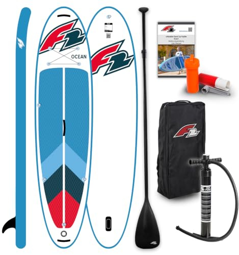 F2 Marken Stand Up Paddle Board Ocean SUP Zubehörpaket wählbar, SUP Board aufblasbar, Inflatable Paddel Board, Kajakpaddel, Kajak Sitz, Paddling Board mit Zubehör, Paddelbrett