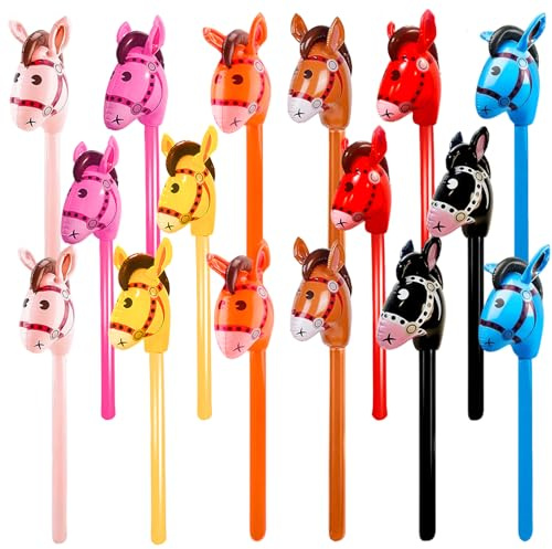 16 pack 40 Inch Inflatable Stick Horse Bulk Children Blow Up Pony Stick Balloon Inflatable Horsehead Stick for Kids Birthdayolor Combination 4)