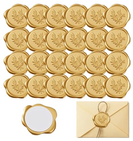 JYNXOR 24 pcs Sceau de Cire Autocollants Dorés, Cachet de Cire Autocollant, Cire a Cacheter Auto-Adhésifs, Romarin Autocollants Vintage pour Invitations de Marriage, Enveloppes, Emballage de Cadeaux
