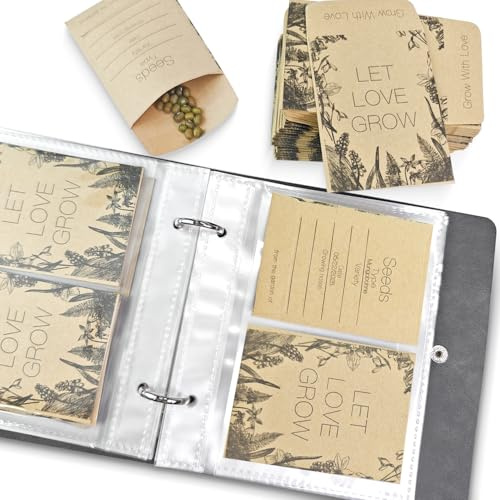 100 Stück Samen-Aufbewahrung Umschläge+Selbstklebende Organizer für Garten, Samen-Spar-Umschläge, Samen Aufbewahrungsbox mit Sammelbinder&Organisation, Kraftpapier Samen Pakete,Saatgut Aufbewahrungsbo