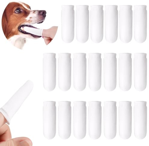 JEYORZY 20 Pièces Brosse a Dent Chien Doigtier,pour Le Nettoyage et Le Soin Des Dents Du Chien,élimine La Plaque Dentaire Souple,pour Chien et Chat,Animaux de Compagnie(Blanc, Taille Unique)