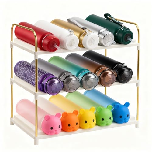 Organiseur de bouteilles d'eau pour armoire, support extensible pour bouteille d'eau, rangement réglable pour l'organisation de la cuisine, organisateur de tasses à 3 niveaux pour bouteille de sport